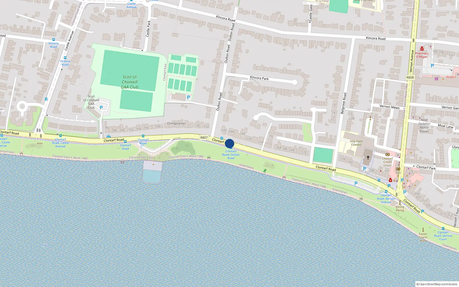 Overhead map showing the location of 2 Moate Lane, Clontarf Road, Dublin 3