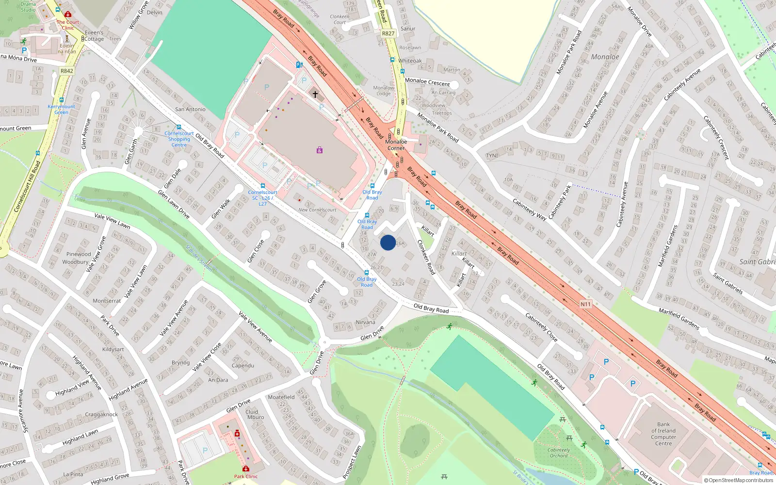 Overhead map showing the location of 2 Monaloe Court, Blackrock, Dublin
