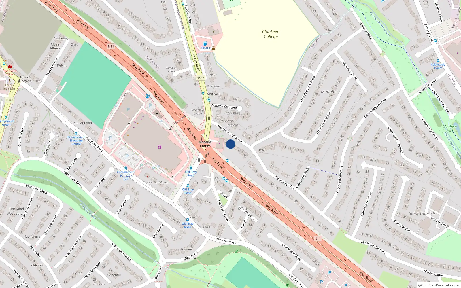 Overhead map showing the location of 2 Monaloe Park Road, Blackrock