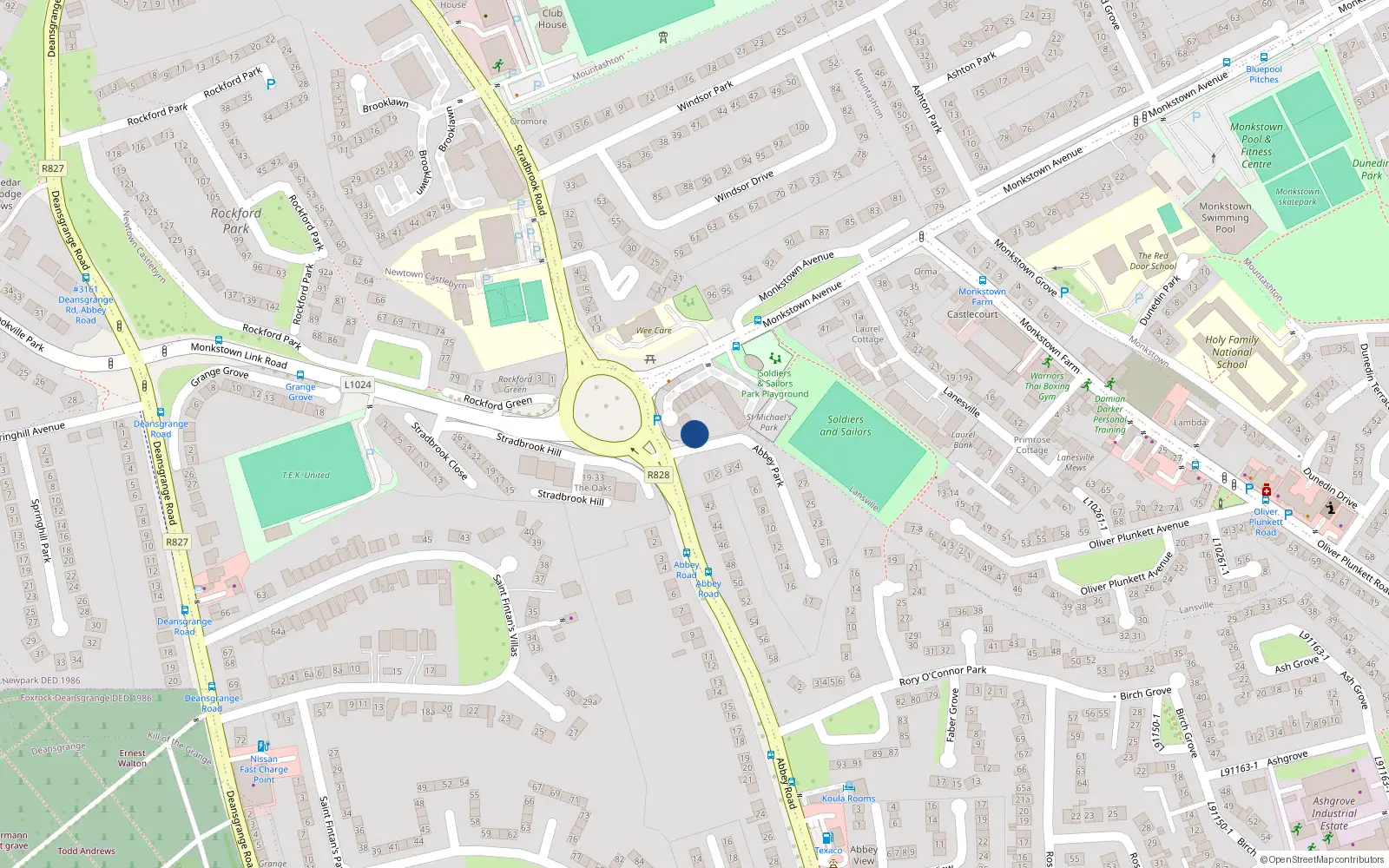 Overhead map showing the location of 2 Monkstown Square, Monkstown, Dublin