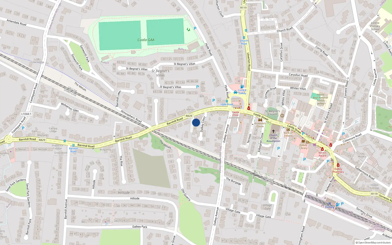 Overhead map showing the location of 2 Monte Vella, Dalkey
