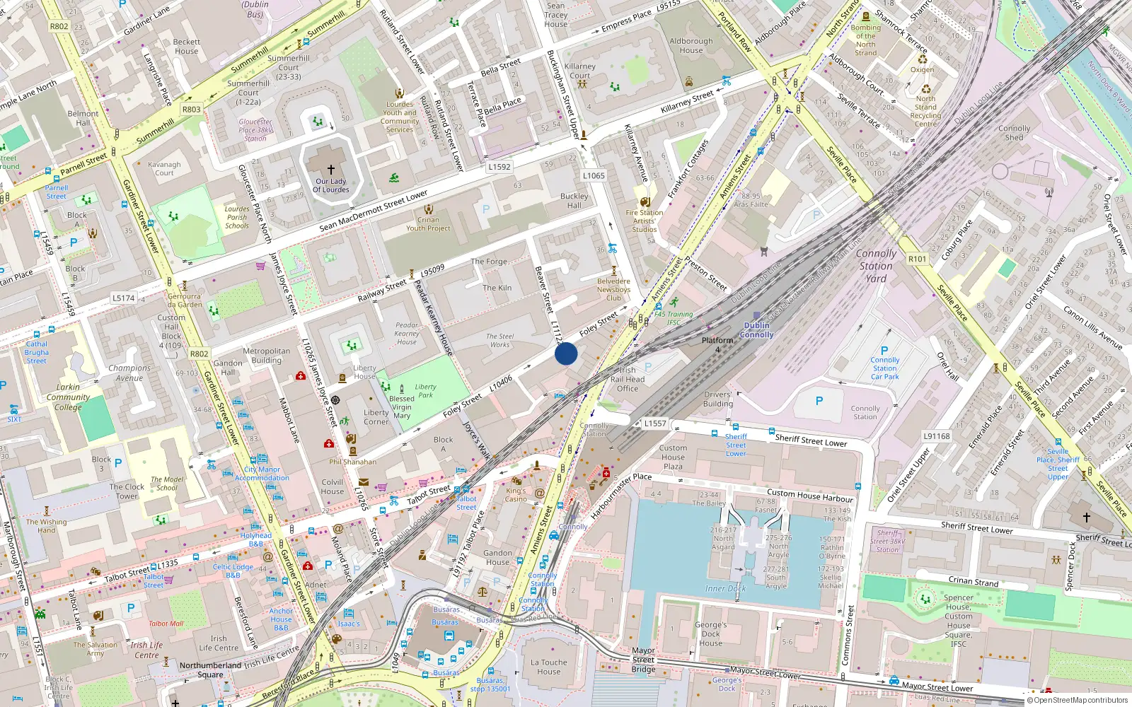 Overhead map showing the location of 2 Montgomery Court, Foley St, Dublin 1