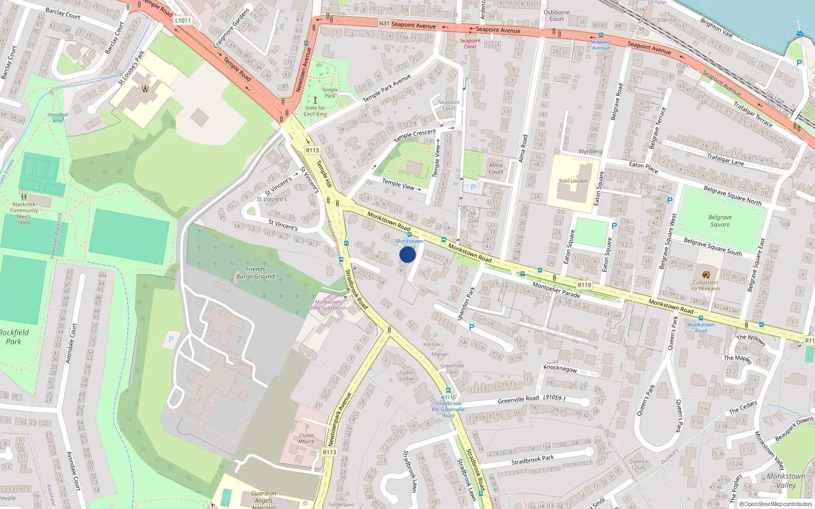 Overhead map showing the location of 2 Montpelier Manor, Monkstown, Dublin