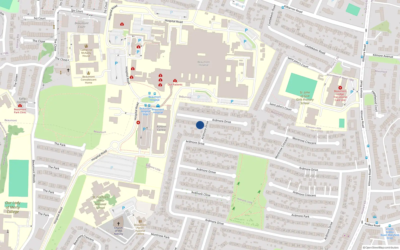 Overhead map showing the location of 2 Montrose Drive, Artane, Dublin 5