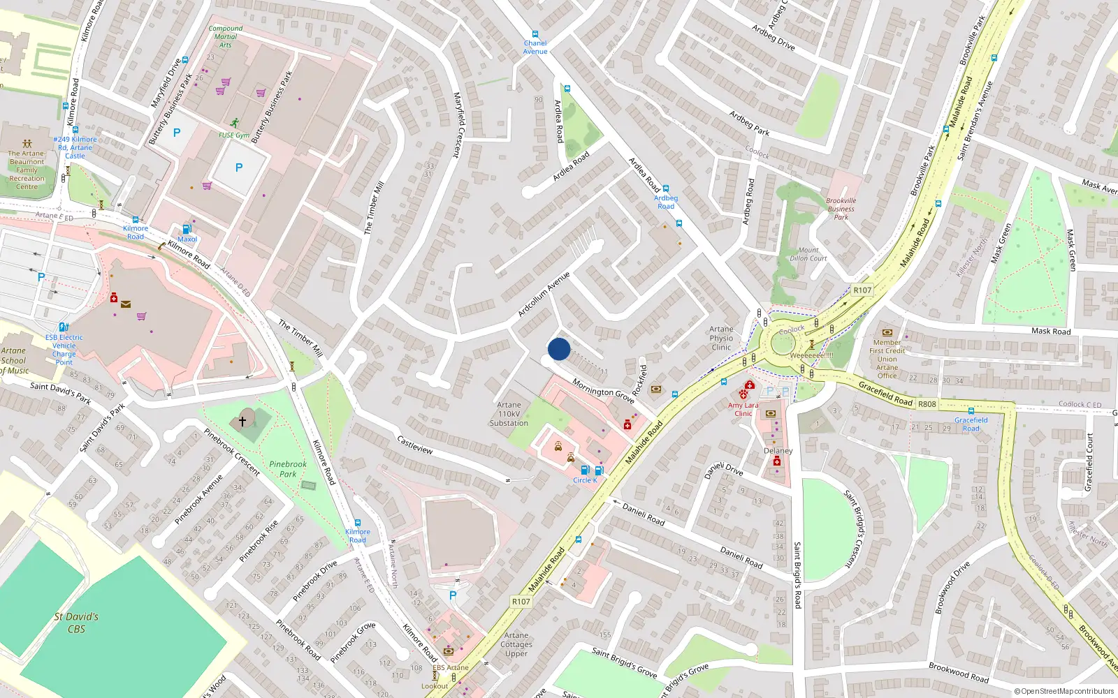 Overhead map showing the location of 2 Mornington Grove, Malahide Road, Artane Dublin 5
