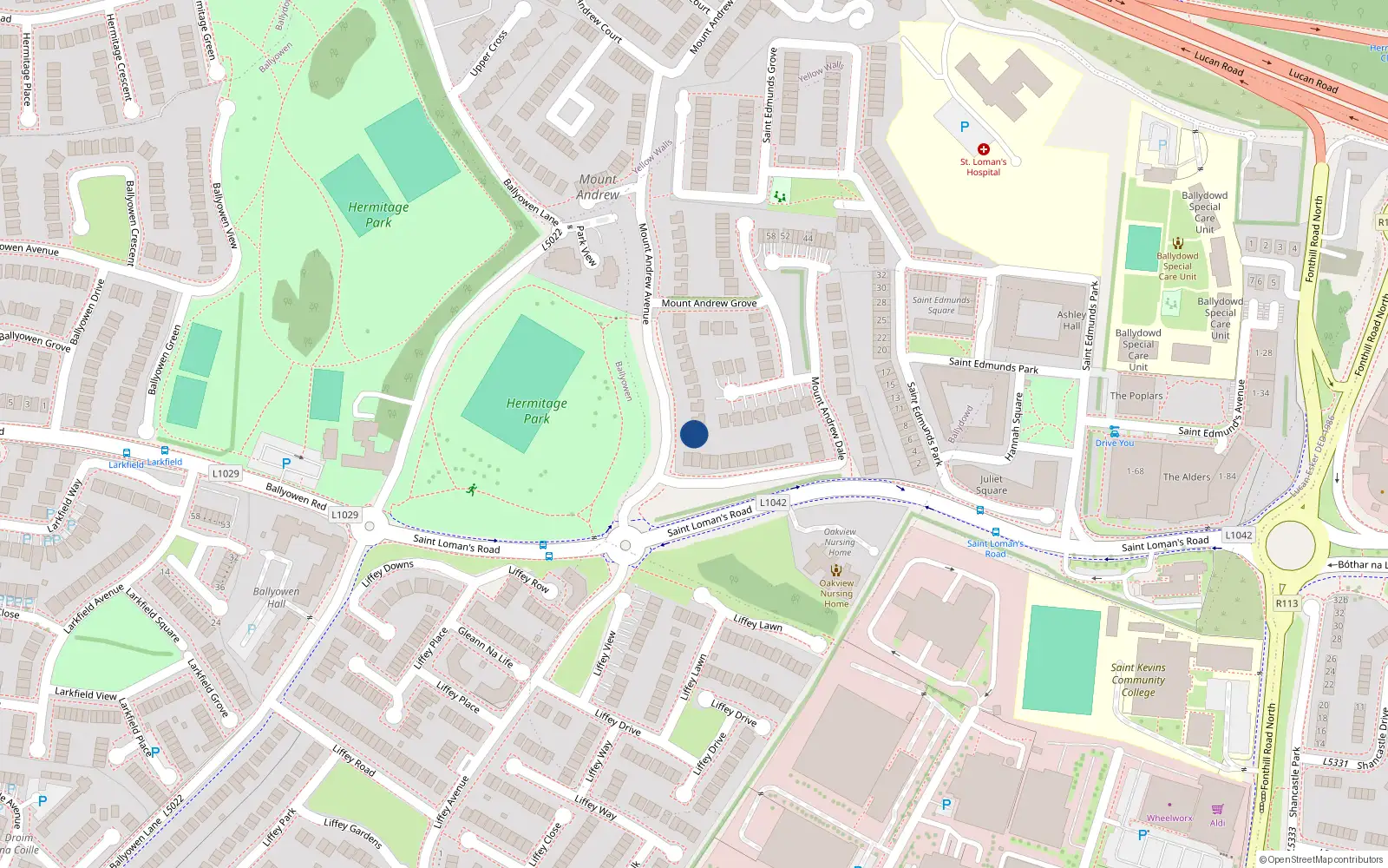 Overhead map showing the location of 2 Mount Andrew Avenue, Lucan, Dublin