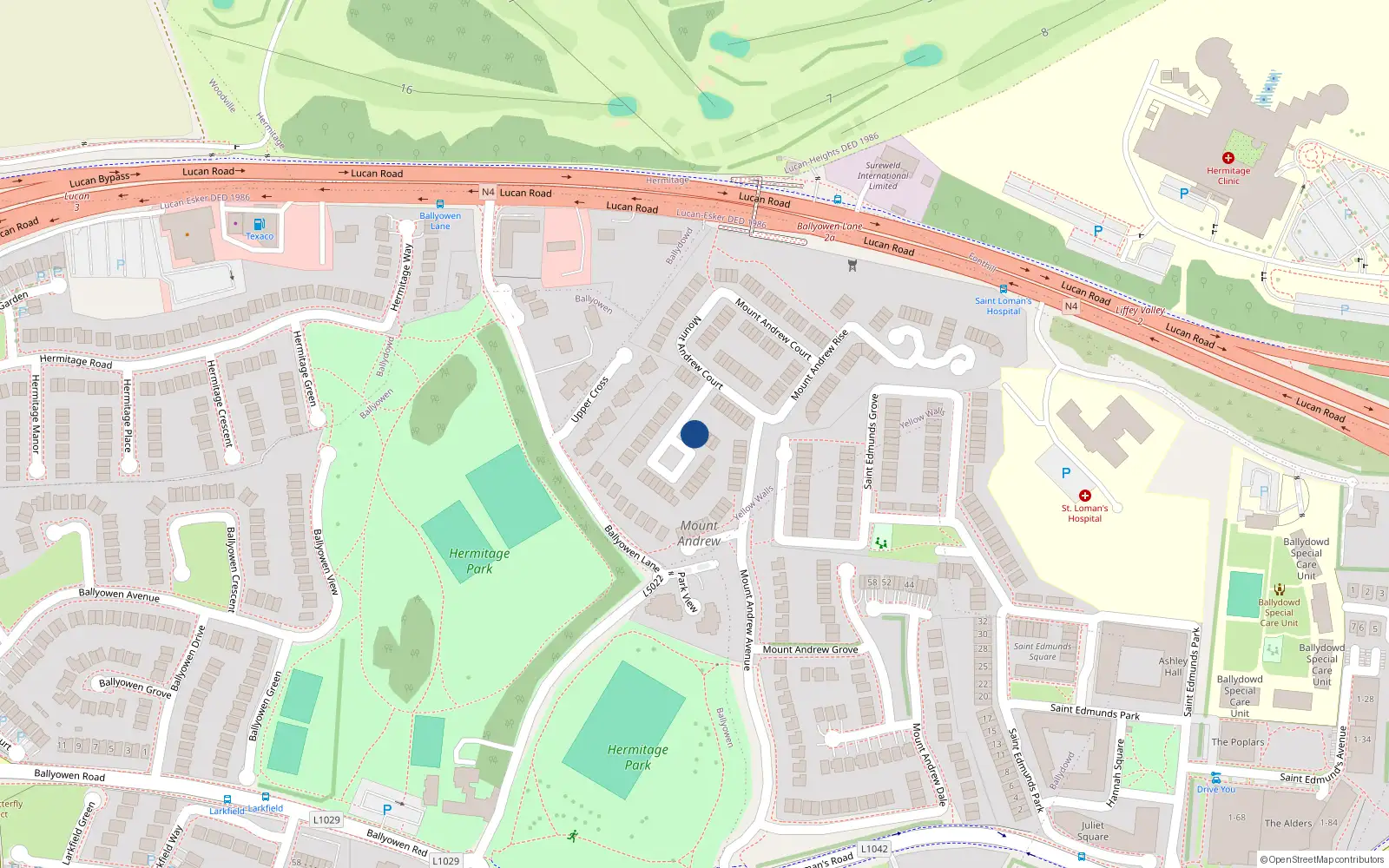 Overhead map showing the location of 2 Mount Andrew Crescent, Lucan
