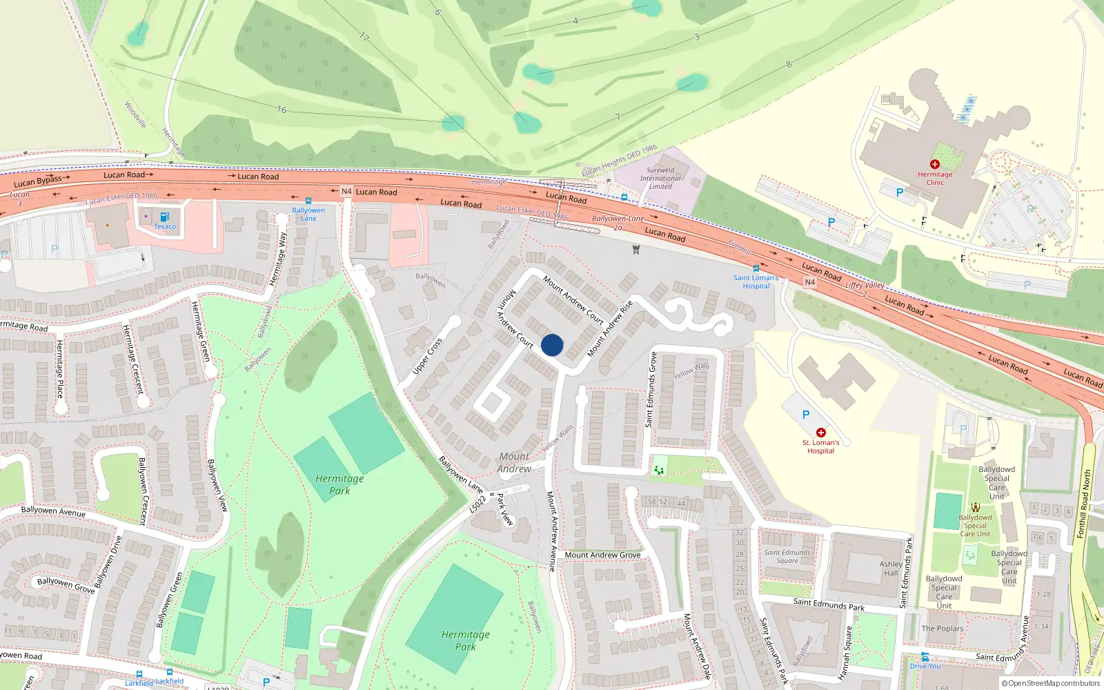 Overhead map showing the location of 2 Mount Andrew Court, Lucan