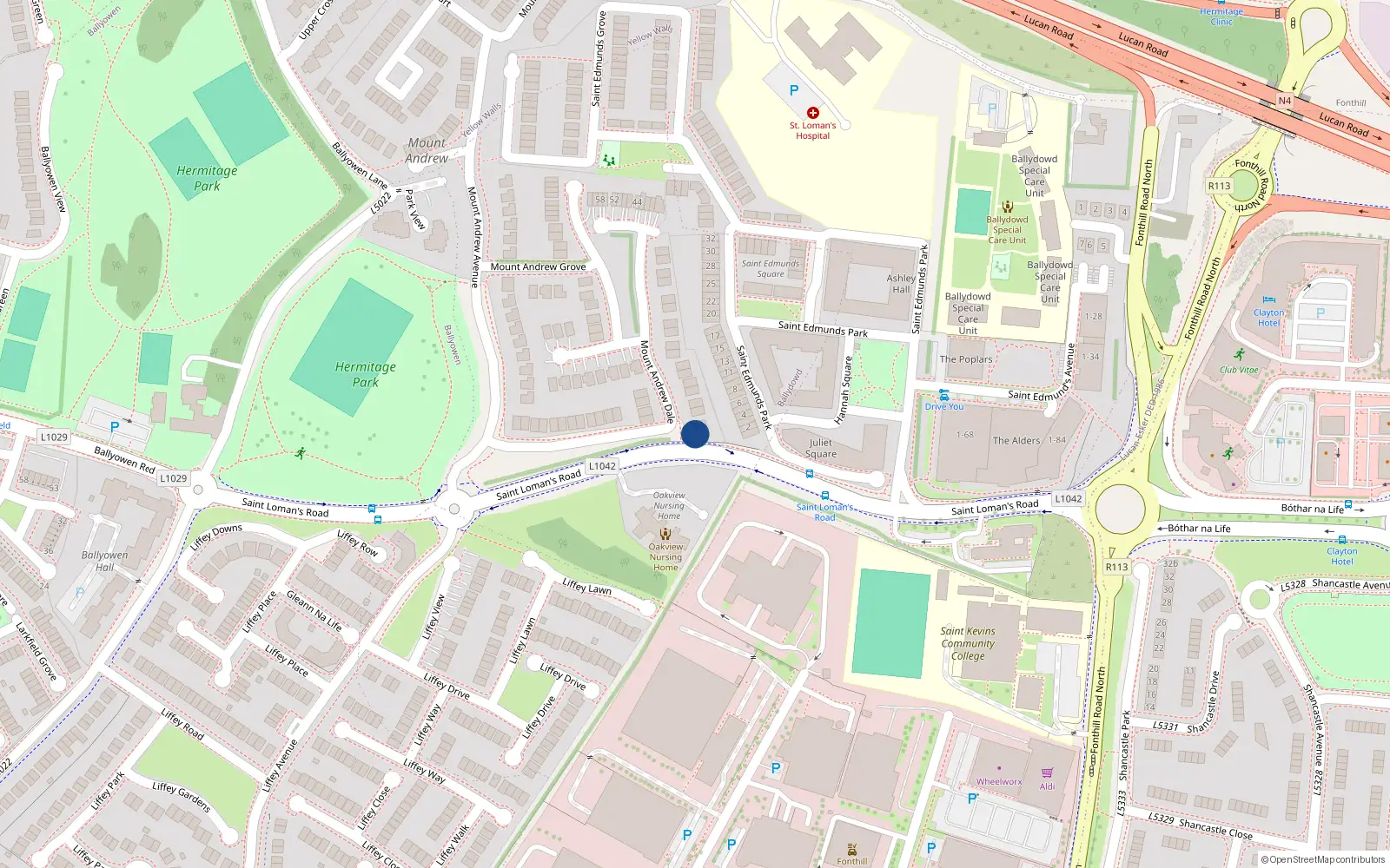 Overhead map showing the location of 2 Mount Andrew Dale, Lucan