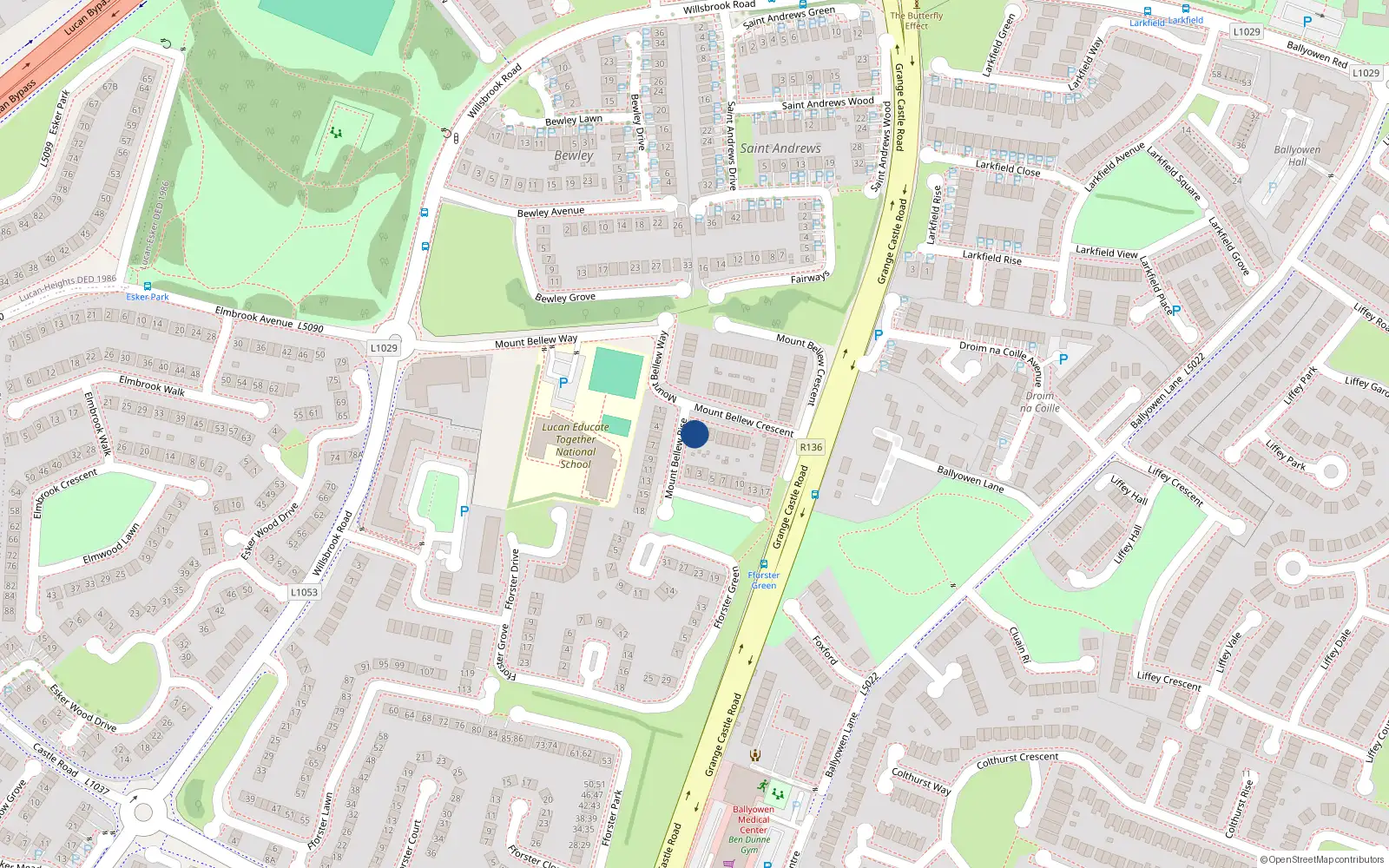 Overhead map showing the location of 2 Mount Bellew Crescent, Lucan
