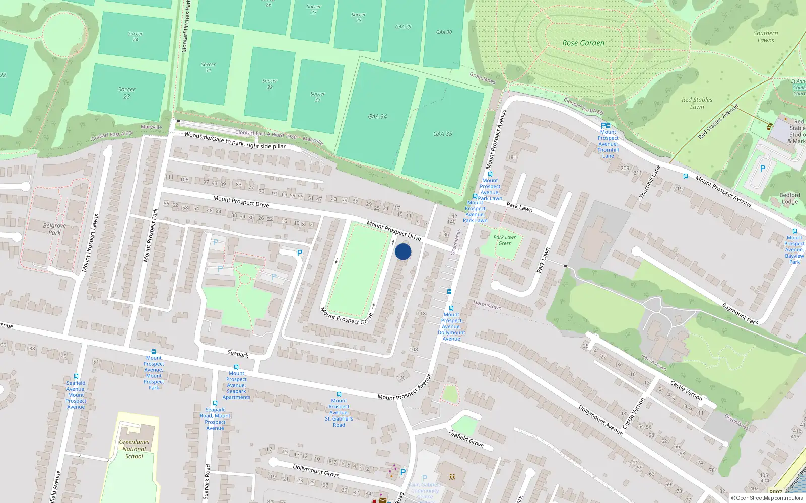 Overhead map showing the location of 2 Mount Prospect Grove, Clontarf, Dublin 3