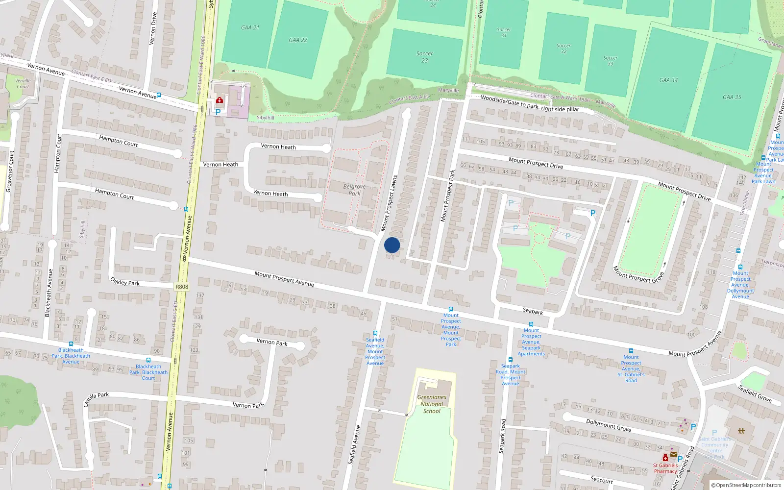 Overhead map showing the location of 2 Mount Prospect Lawns, Dublin 3