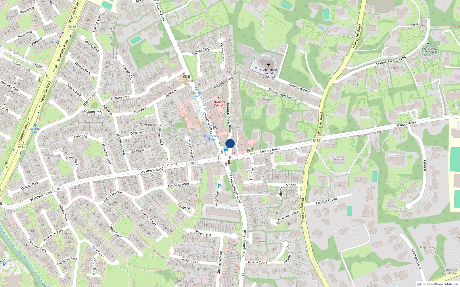 Overhead map showing the location of 2 Mountain View Road, Dublin