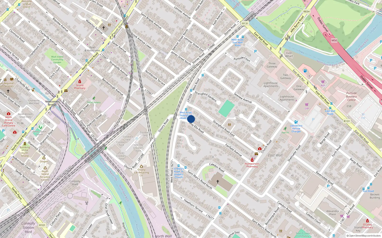 Overhead map showing the location of 2 Moy Elta Road, Dublin 3
