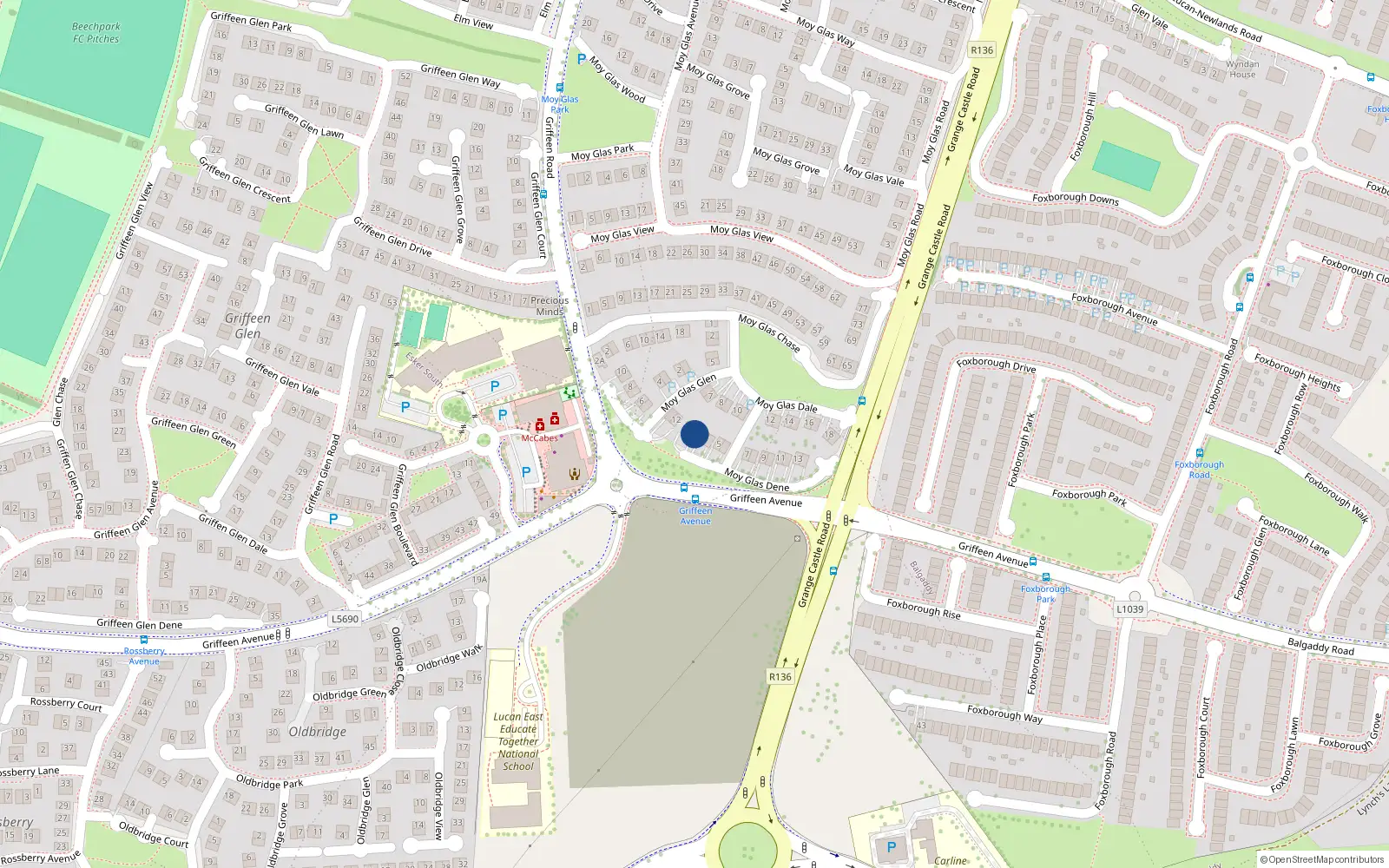 Overhead map showing the location of 2 Moy Glas Dene, Lucan