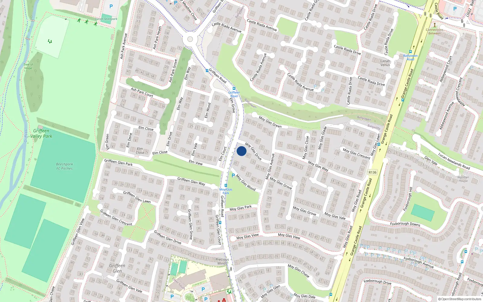 Overhead map showing the location of 2 Moy Glas Drive, Griffeen Valley, Lucan