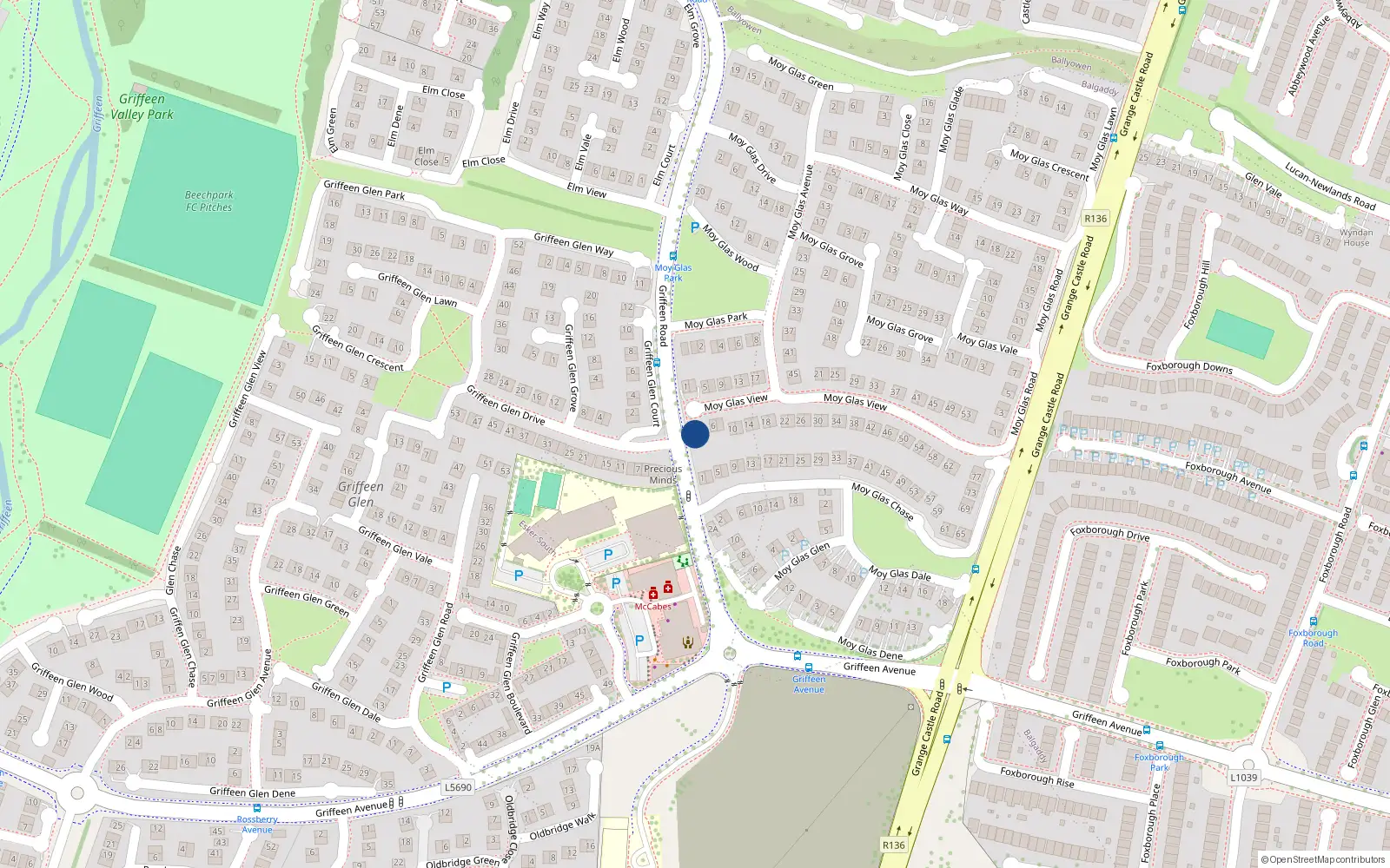 Overhead map showing the location of 2 Moy Glas View, Lucan