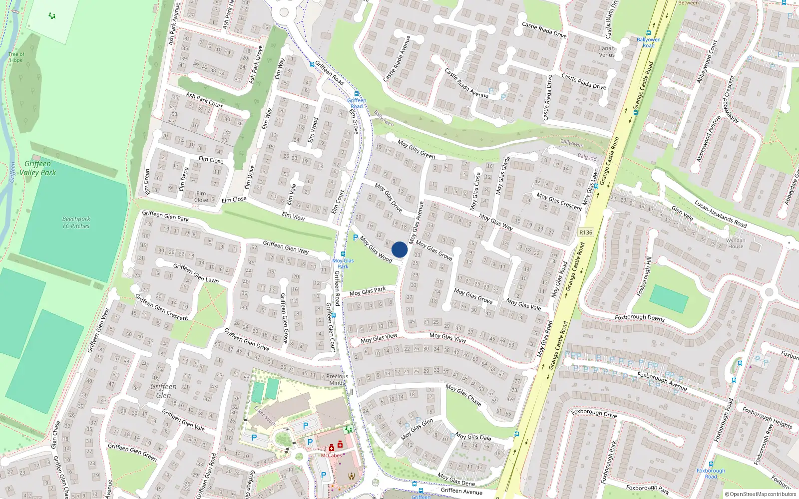 Overhead map showing the location of 2 Moy Glass Wood, Lucan, Dublin