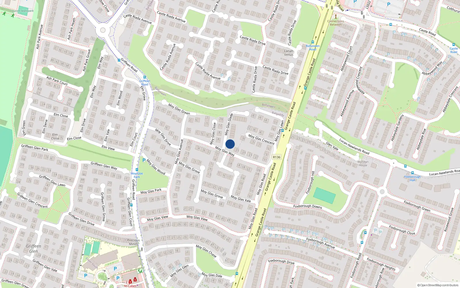 Overhead map showing the location of 2 Moy Glas Glade, Lucan