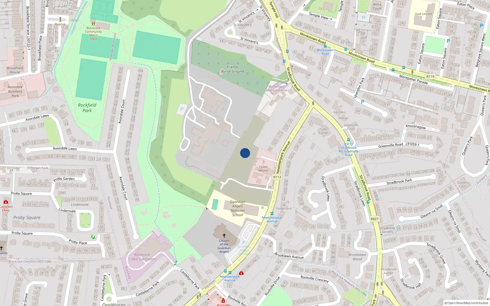 Overhead map showing the location of 2 Newtown Gardens, Baile Átha Cliath