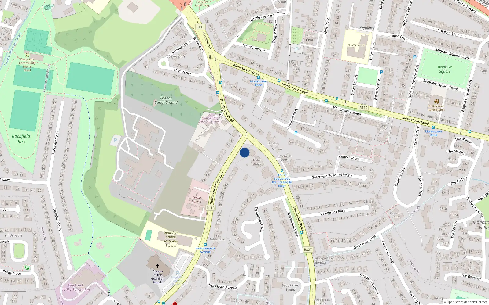 Overhead map showing the location of 2 Newtownpark Avenue, Stradbrook