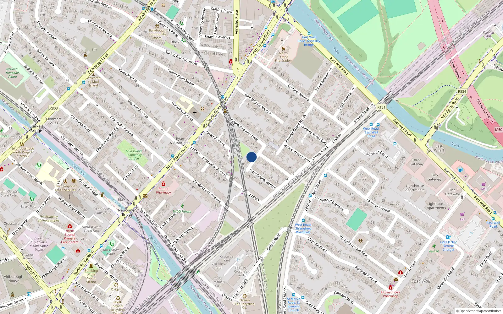 Overhead map showing the location of 2 Northbrook Terrace, Northstrand, Dublin 3