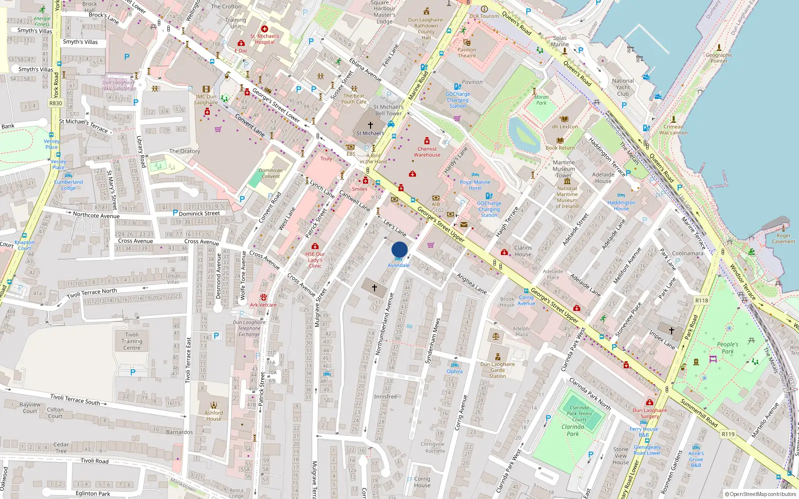 Overhead map showing the location of 2 Northumberland Avenue, Co Dublin