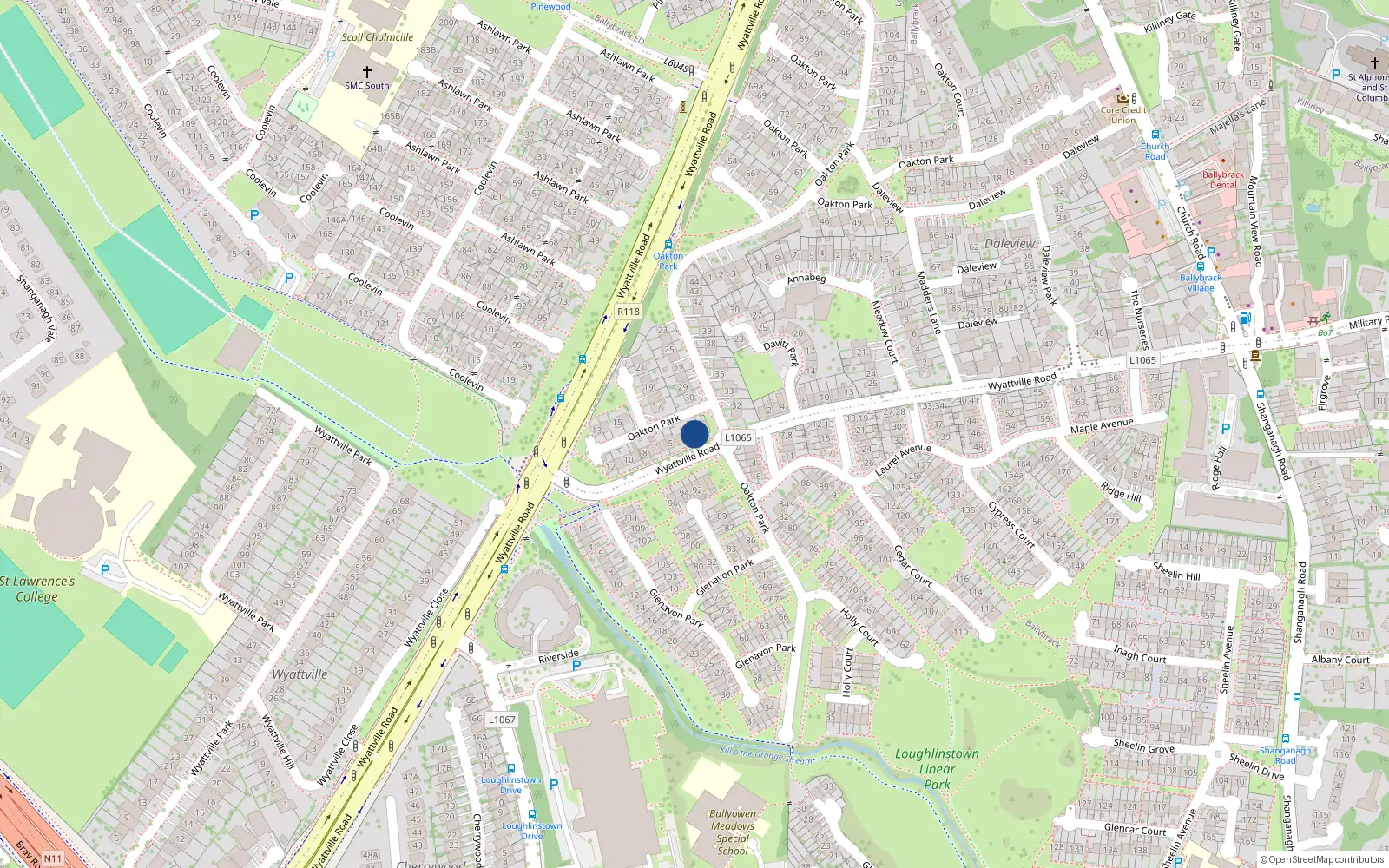 Overhead map showing the location of 2 Oakton Park, Ballybrack, Dublin