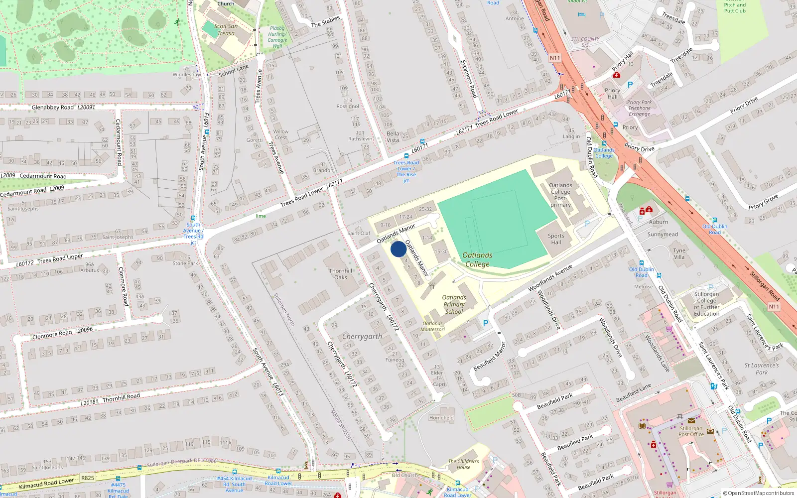 Overhead map showing the location of 2 Oatlands Manor, Blackrock
