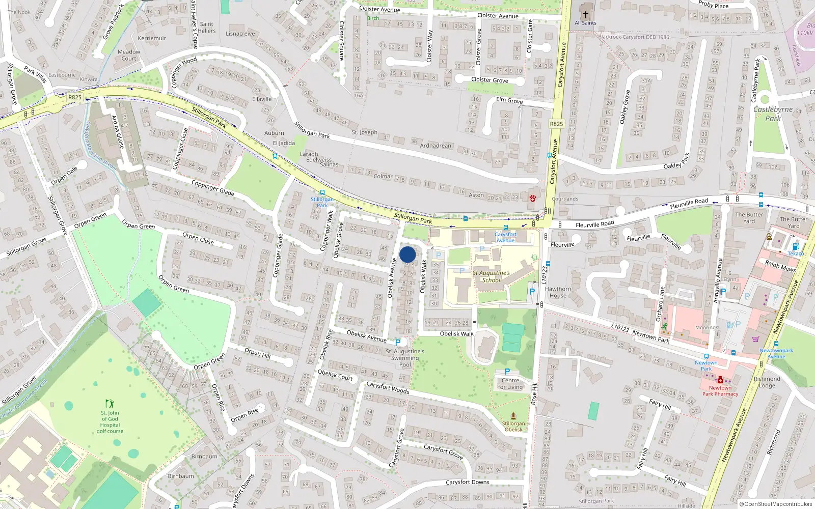 Overhead map showing the location of 2 Obelisk Avenue, Blackrock