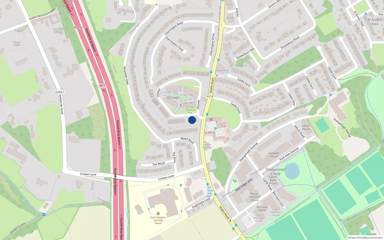 Overhead map showing the location of 2 Olcovar, Dublin