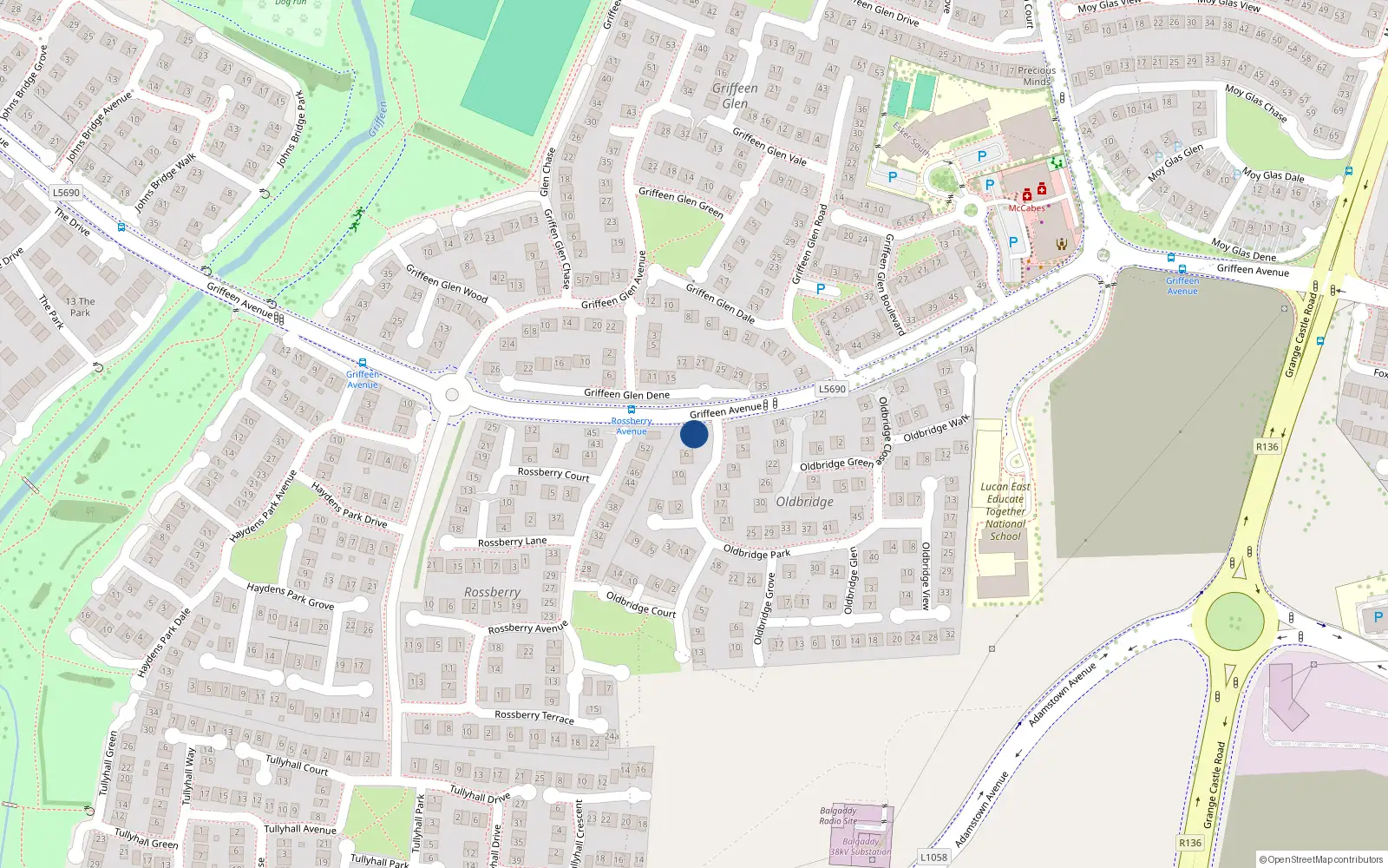 Overhead map showing the location of 2 Oldbridge Park, Lucan
