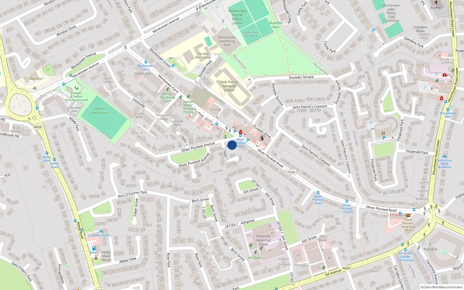 Overhead map showing the location of 2 Oliver Plunkett Avenue, Dublin