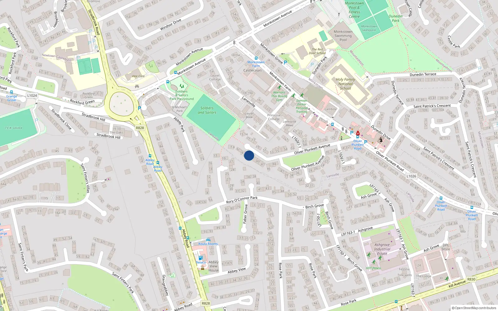 Overhead map showing the location of 2 Oliver Plunkett Villas, Dun Laoghaire
