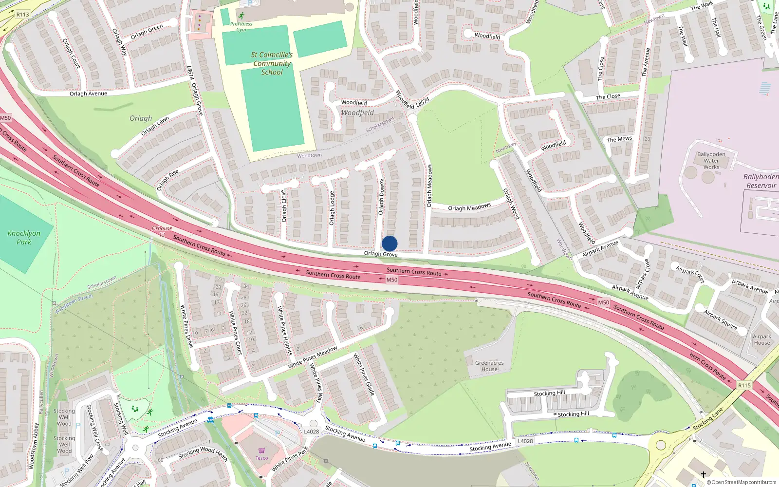 Overhead map showing the location of 2 Orlagh Downs, Dublin 16