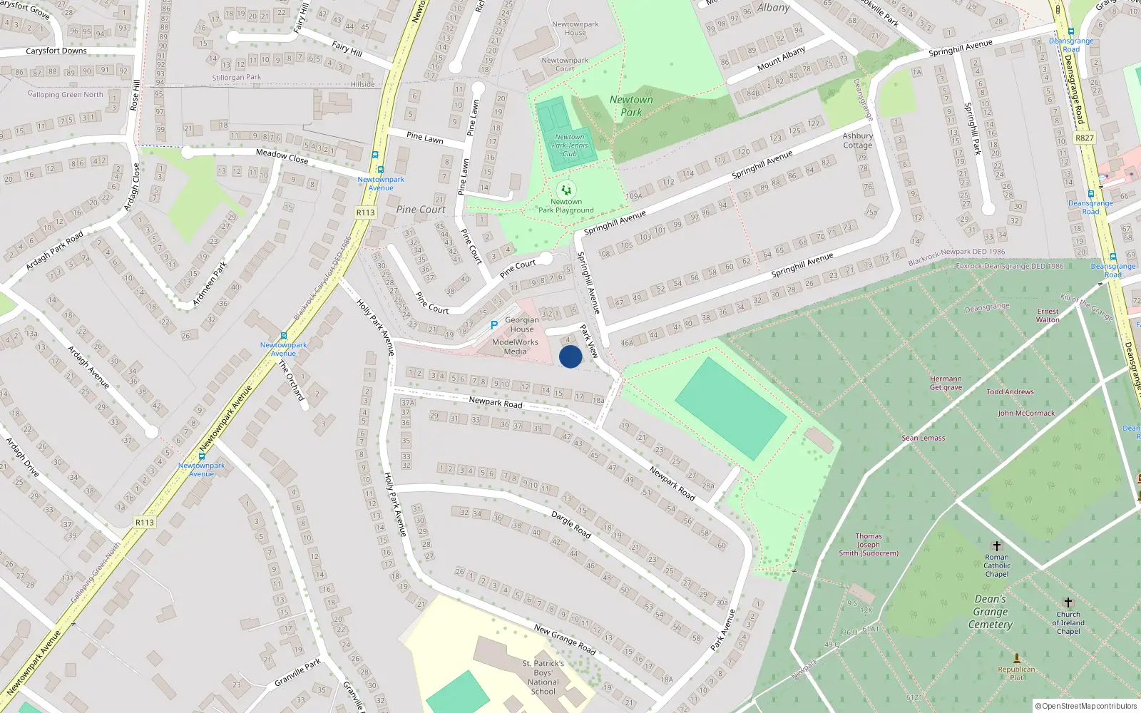 Overhead map showing the location of 2 Park View, New Park Road, Blackrock