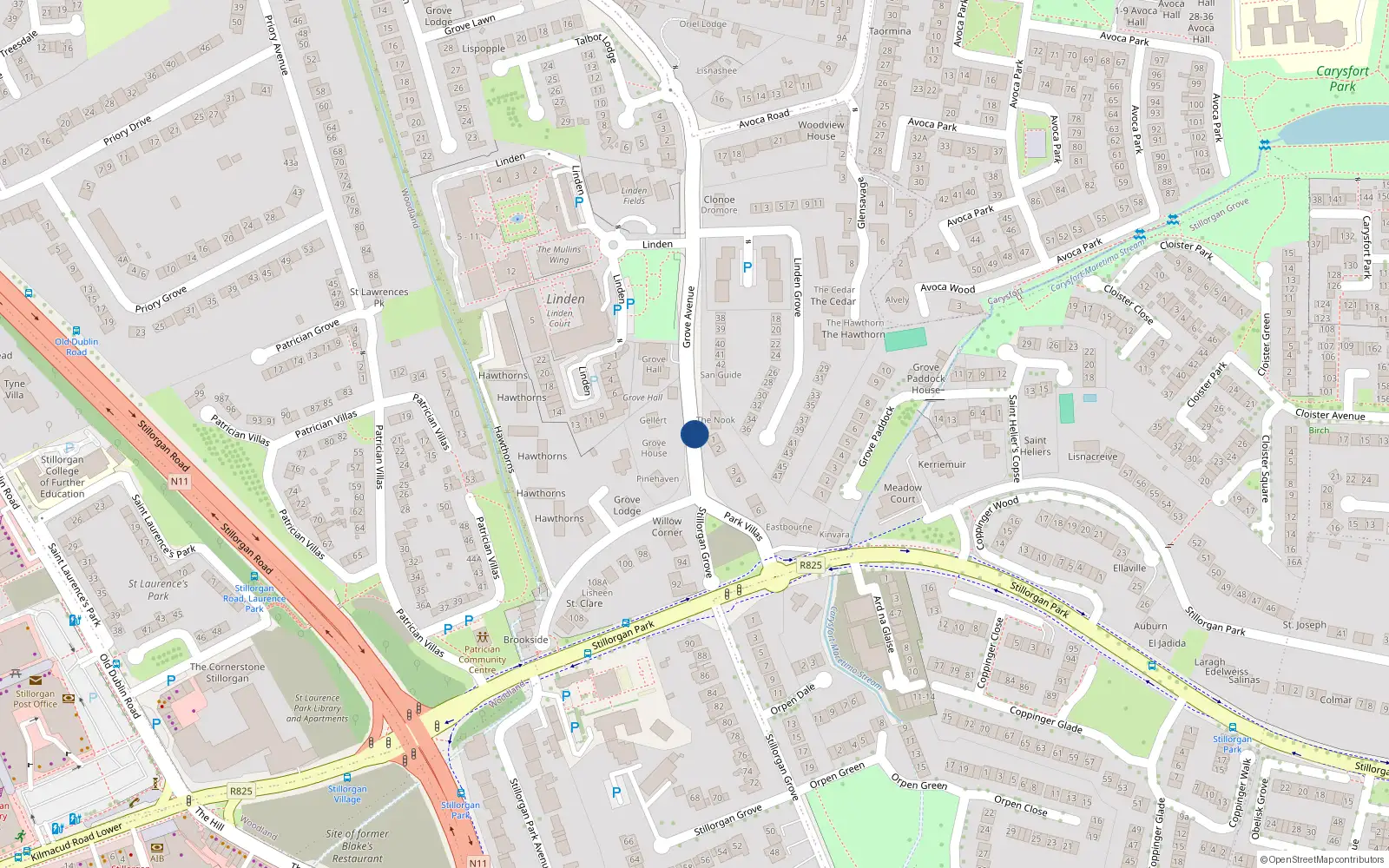 Overhead map showing the location of 2 Park Villas, Blackrock