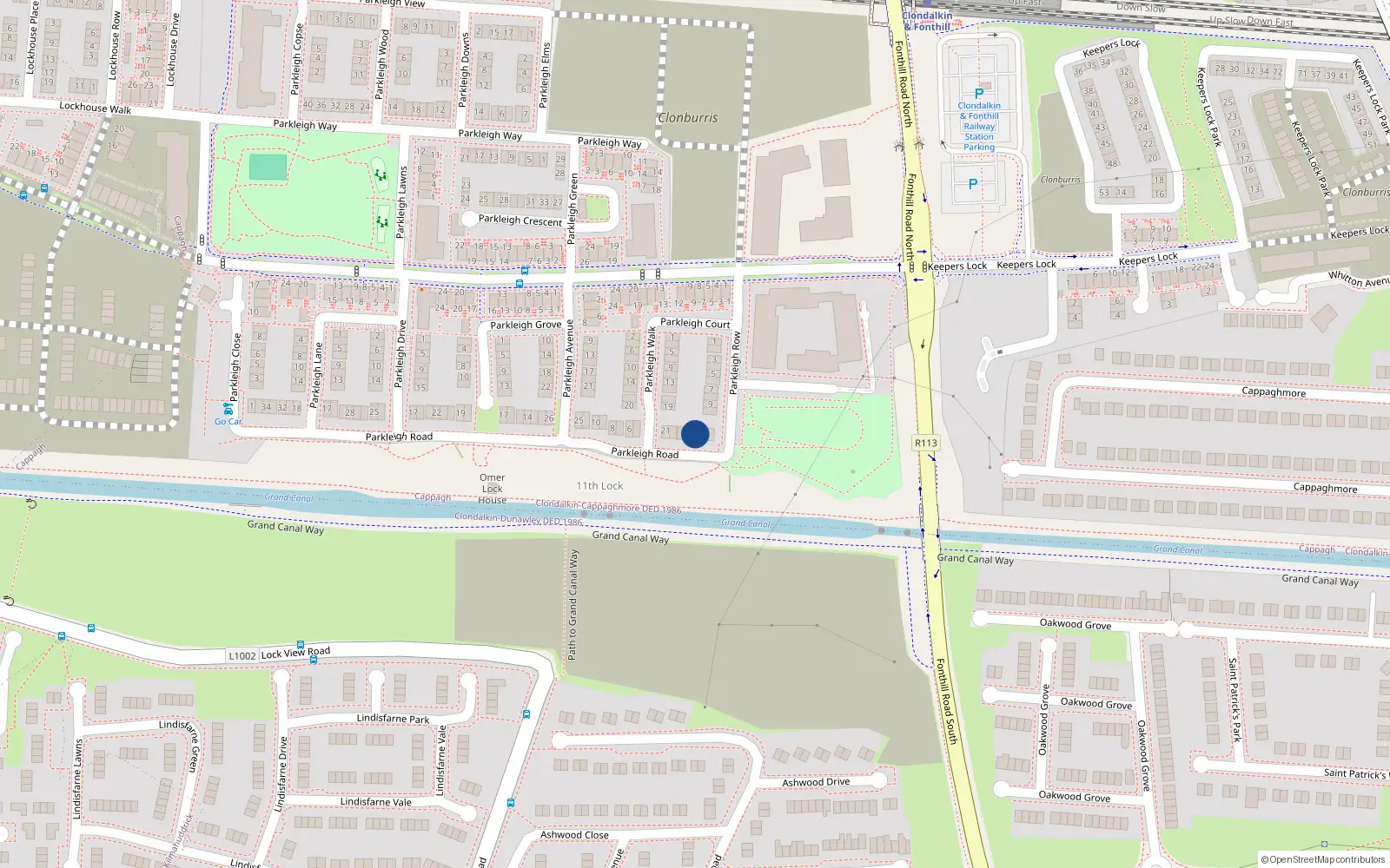 Overhead map showing the location of 2 Parkleigh Road, Dublin 22
