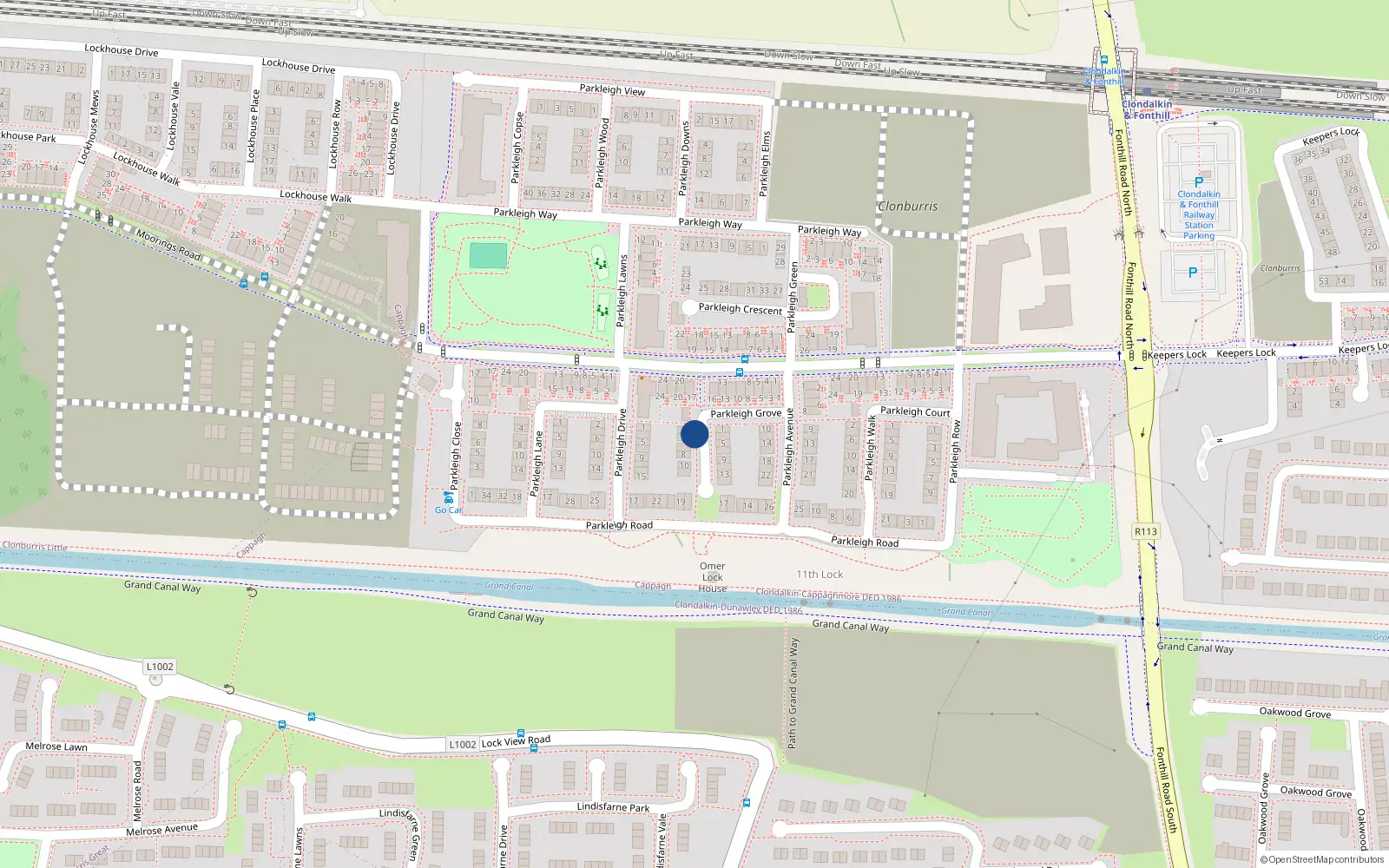 Overhead map showing the location of 2 Parkleigh Square, Dublin 22