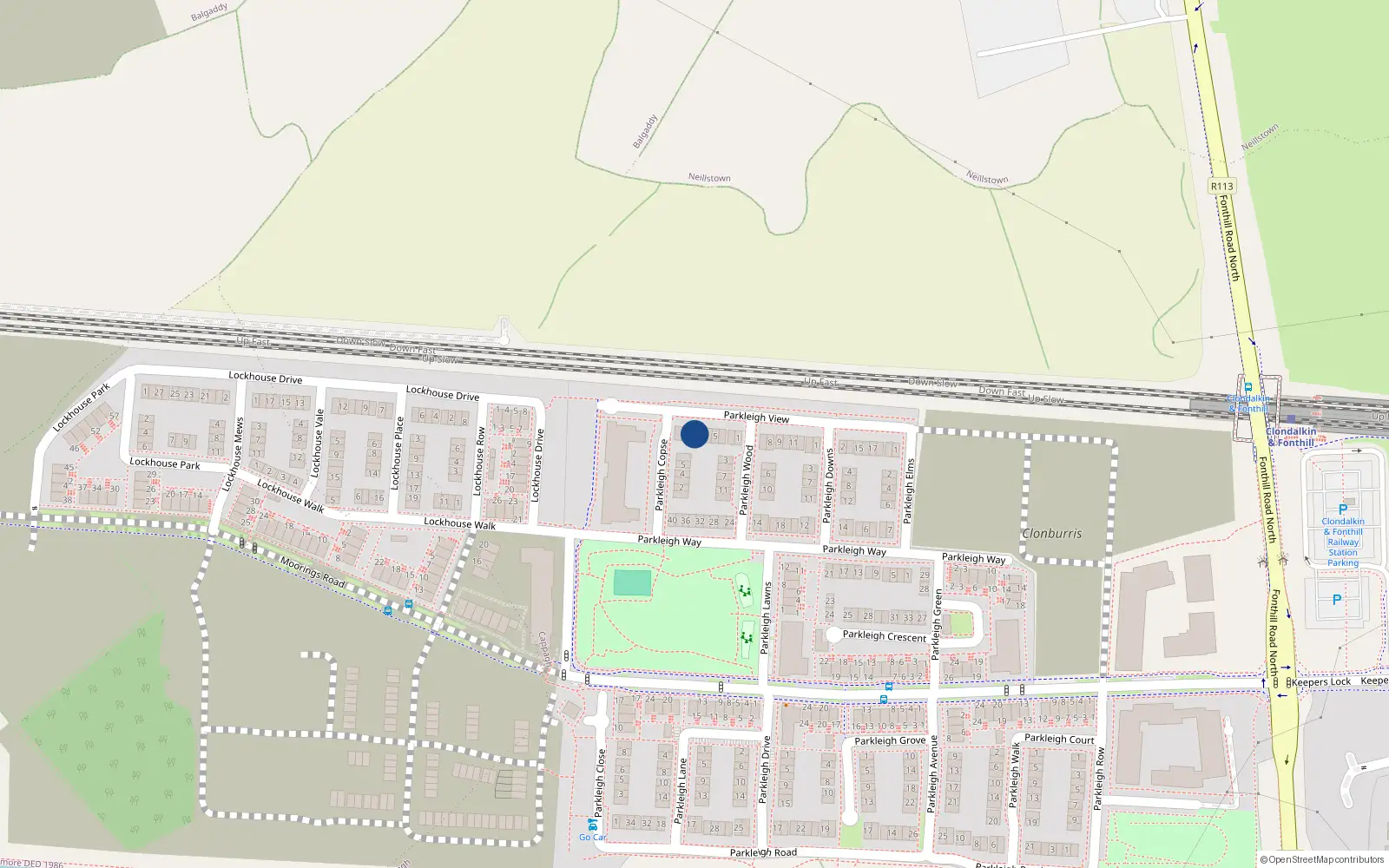 Overhead map showing the location of 2 Parkleigh View, Dublin 22