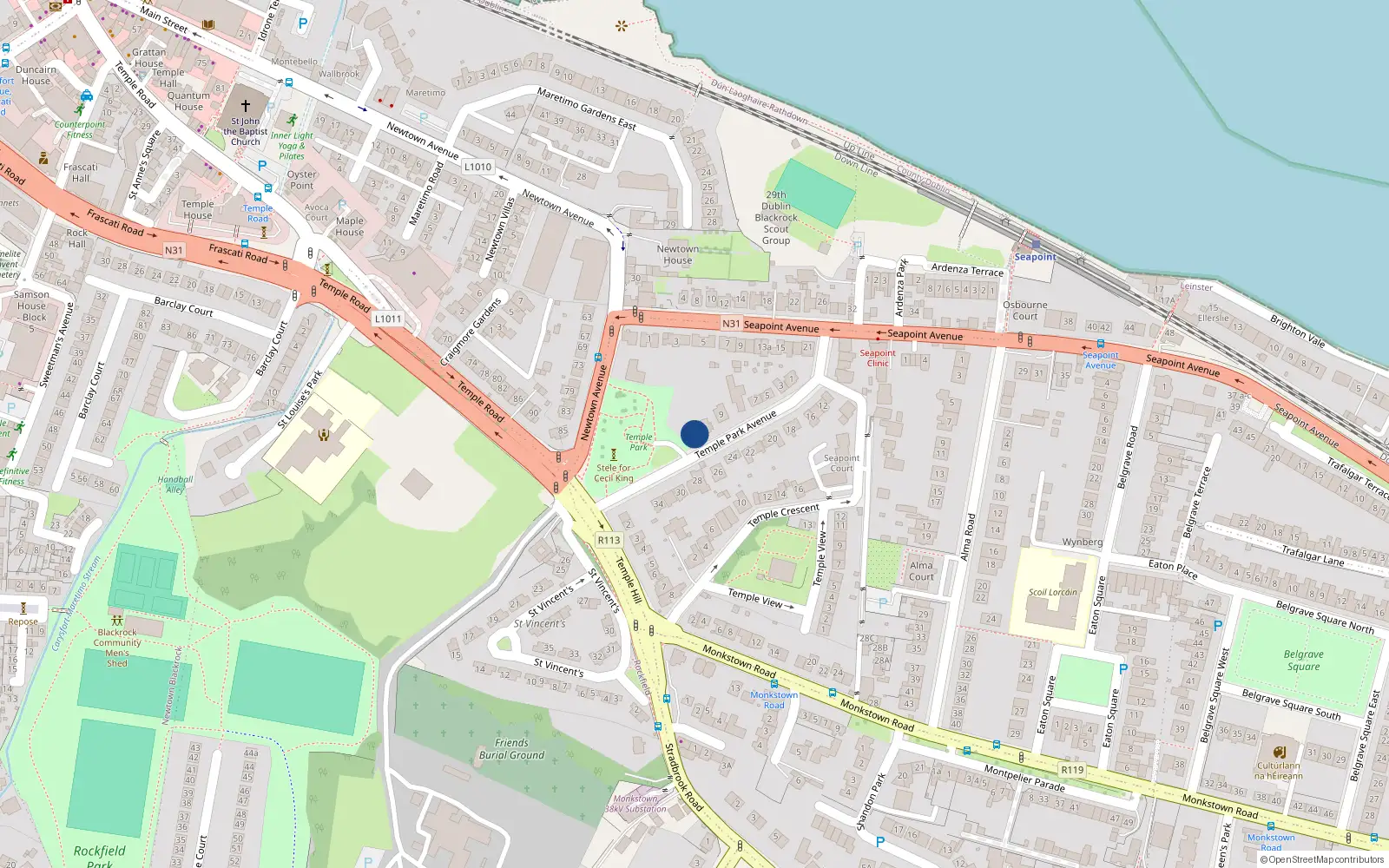 Overhead map showing the location of 2 Parkside, Temple Park Avenue, Blackrock