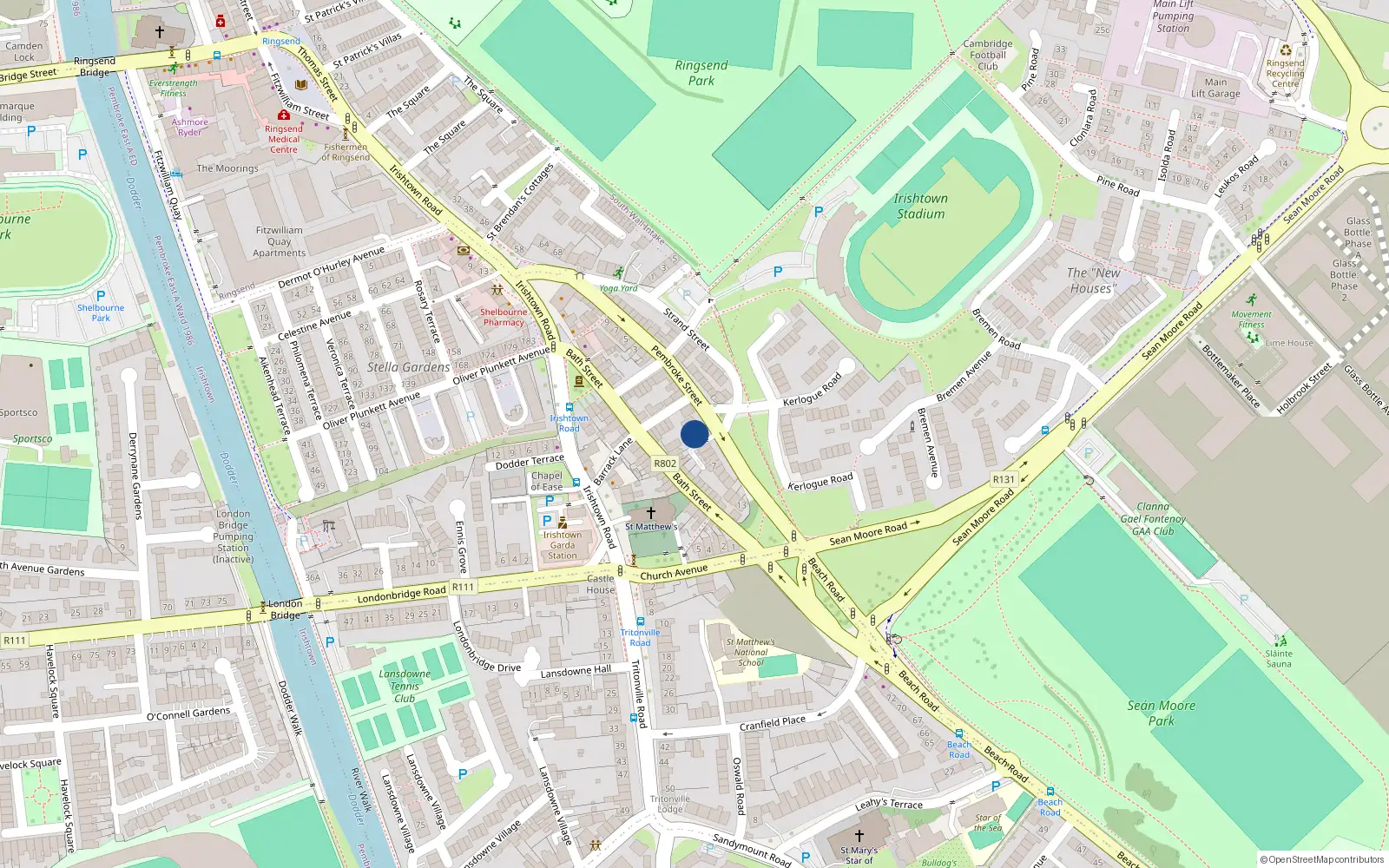 Overhead map showing the location of 2 Pembroke Street, Irishtown
