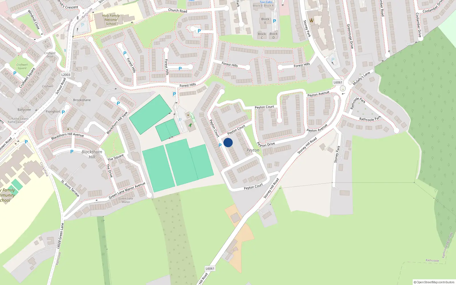 Overhead map showing the location of 2 Peyton Close, Rathcoole