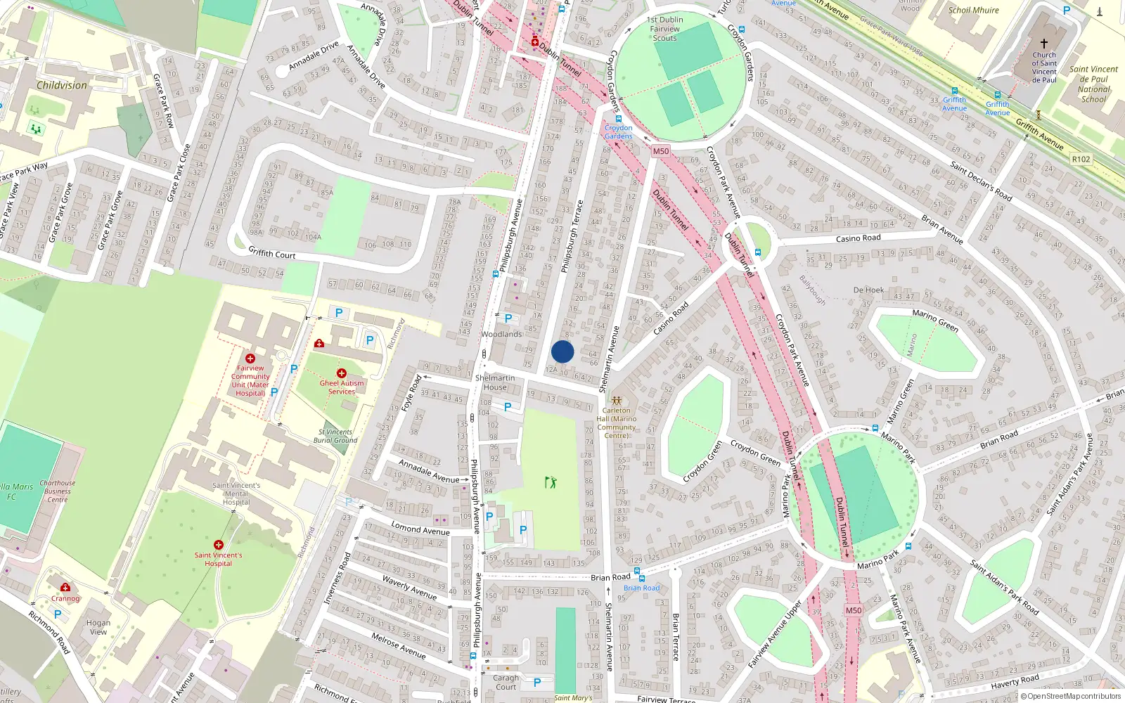 Overhead map showing the location of 2 Philipsburgh Terrace, Dublin 3
