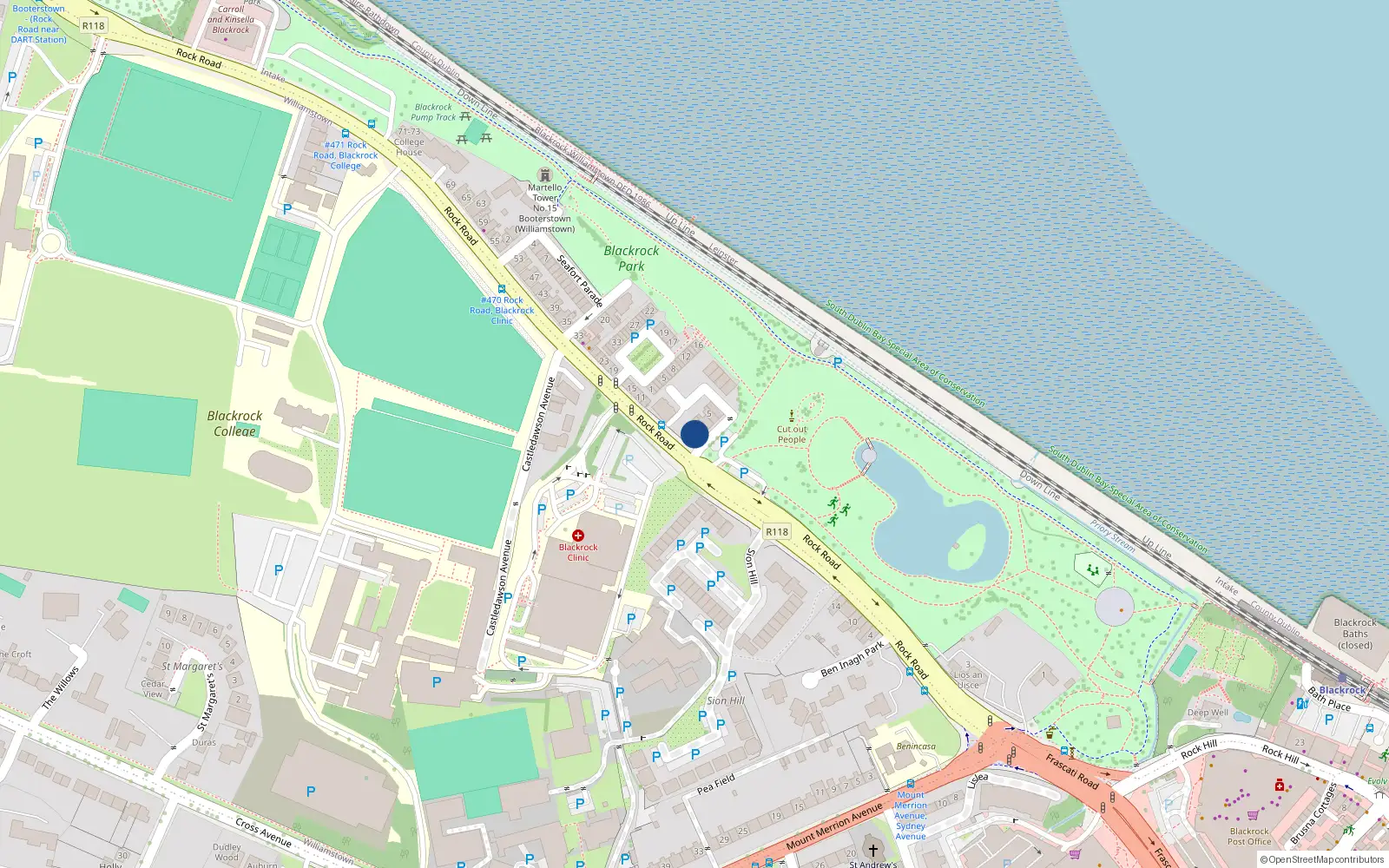 Overhead map showing the location of 2 Phoenix Terrace, Blackrock, Dublin