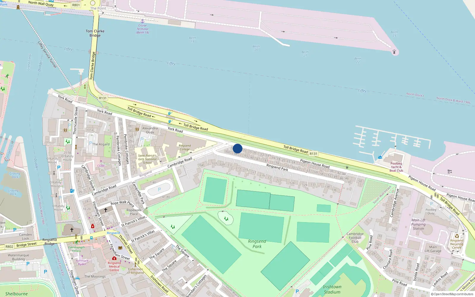 Overhead map showing the location of 2 Pigeon House Road, Dublin 4