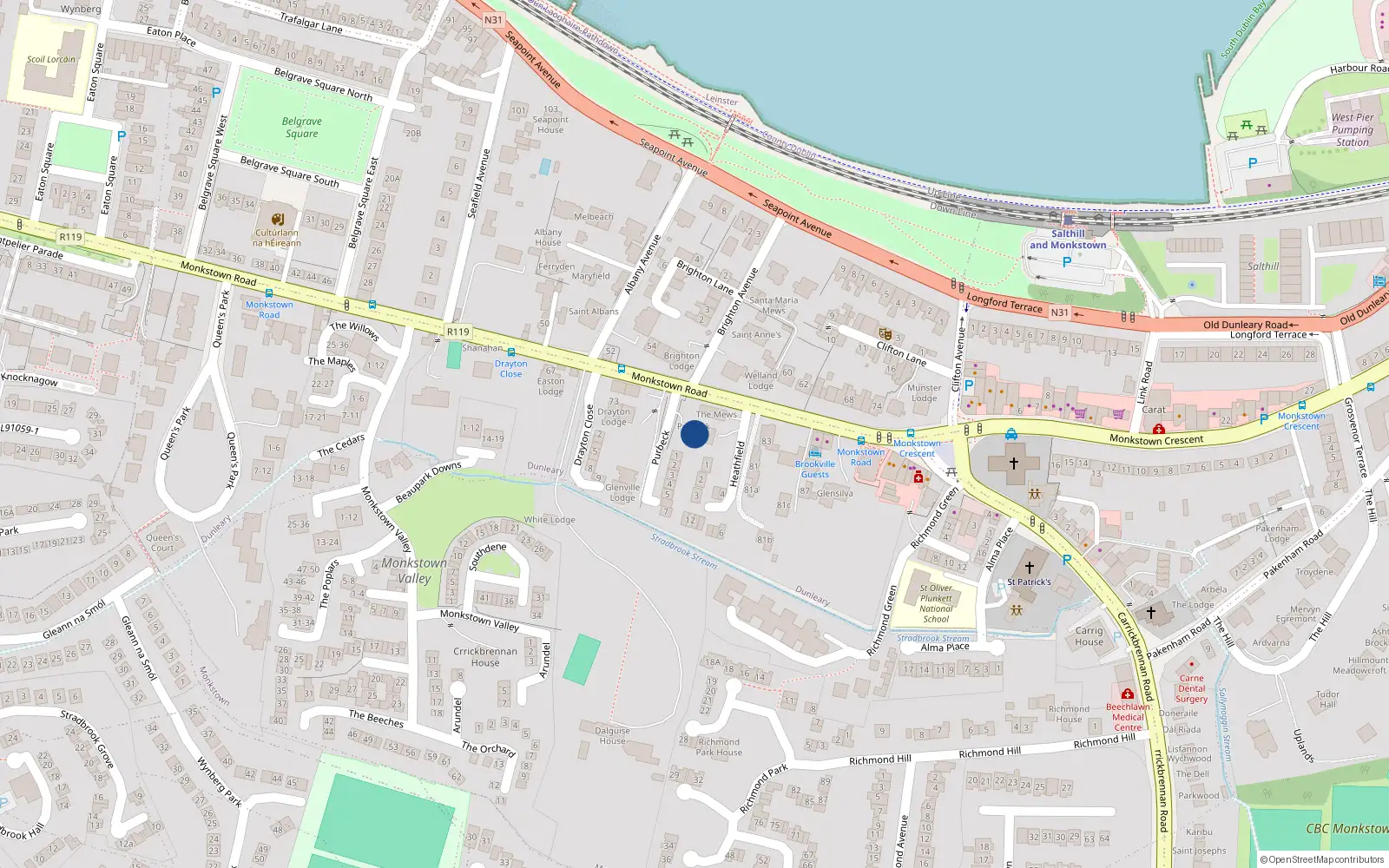 Overhead map showing the location of 2 Purbeck, 77 Monkstown Road, Monkstown
