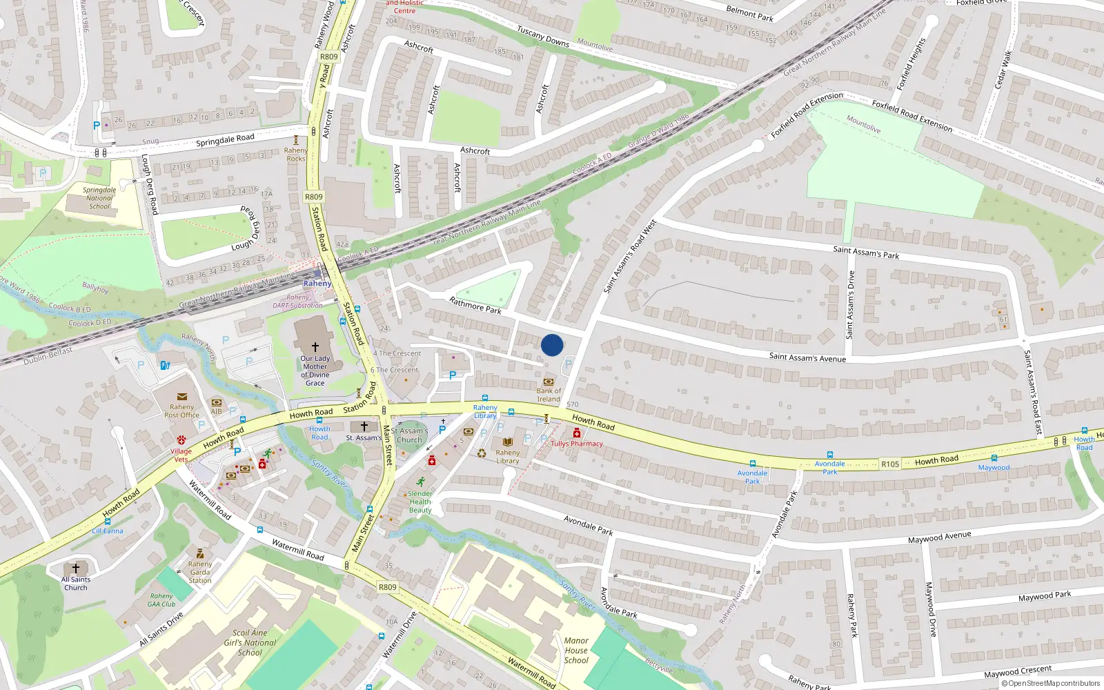 Overhead map showing the location of 2 Rathmore Park, Dublin 5