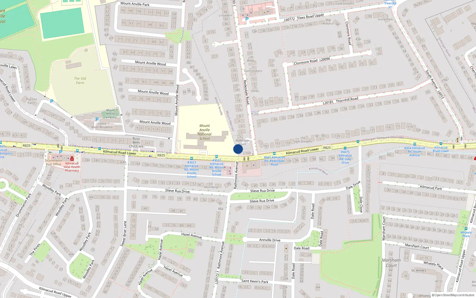 Overhead map showing the location of 2 Redesdale Court, Redesdale Road, Mount Merrion