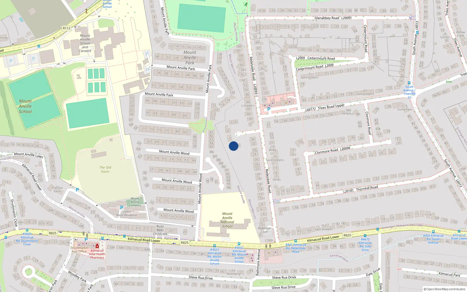 Overhead map showing the location of 2 Redesdale Crescent, Blackrock